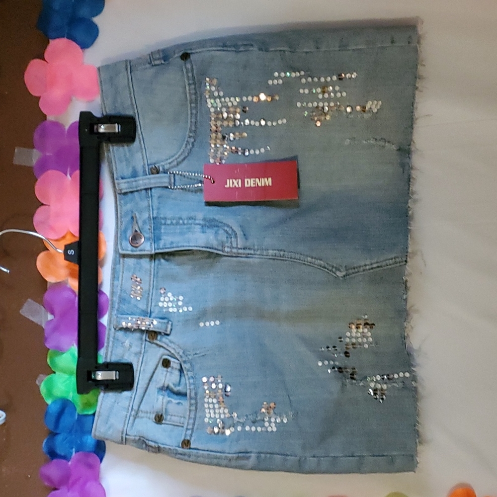 jean embellished skirt